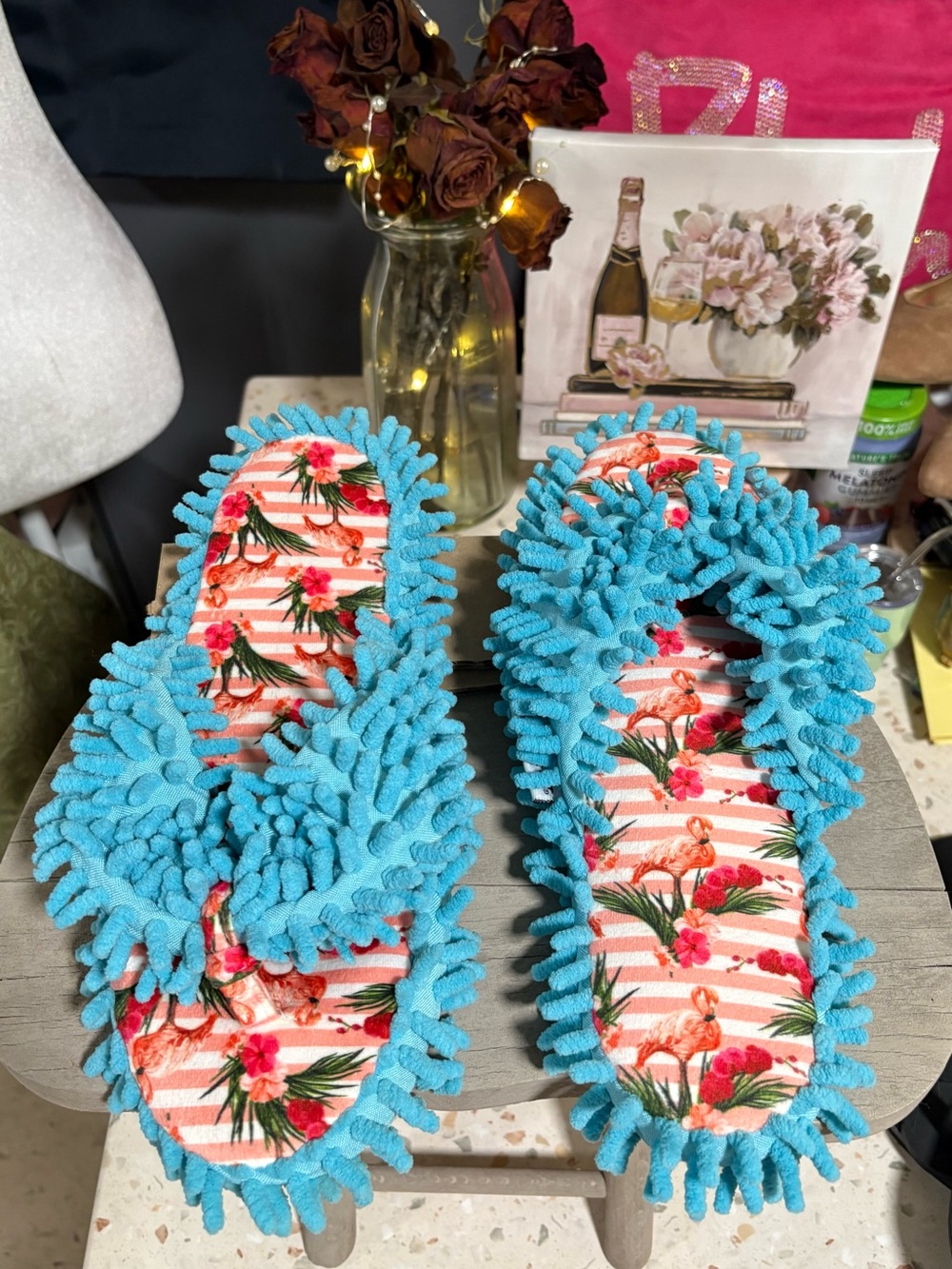 Aunt Deloris House Slippers by Two Left Feet "Ready To Flamingle" style,Size 7/9
